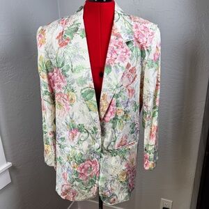 Vintage Kelly Stevens Retro Floral Brocade Blazer Jacket USA Made Size M